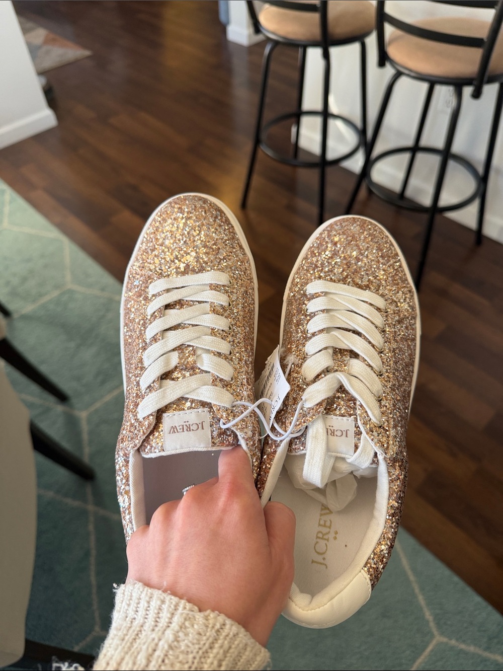 J. Crew Women’s Rose Gold Glitter Lace-Up Sneakers